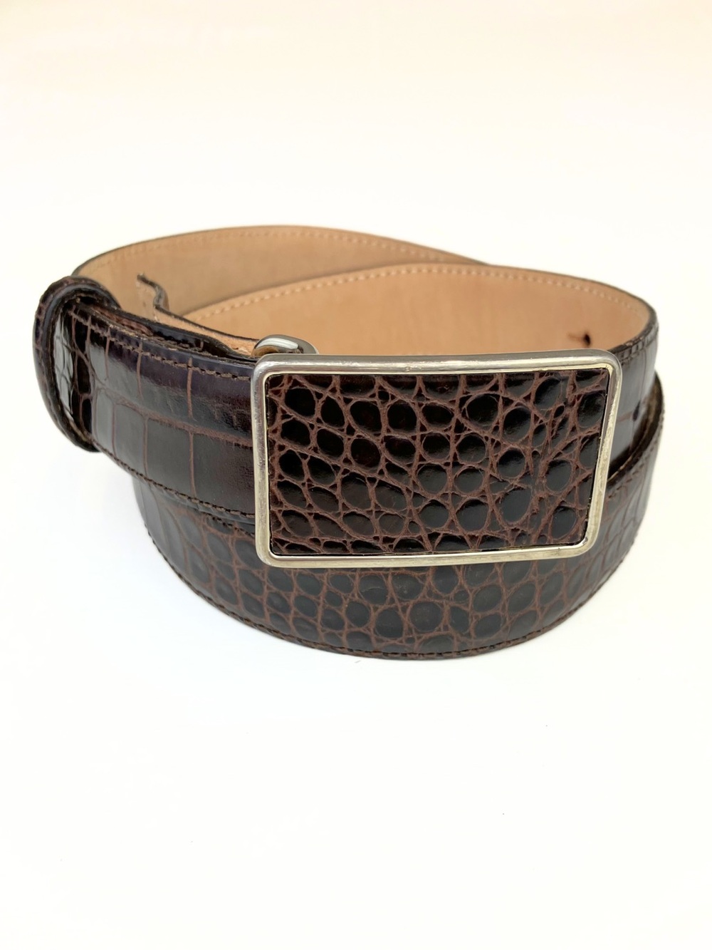 Vintage Doncaster Brown Croc Embossed Leather Belt Made in USA Size S